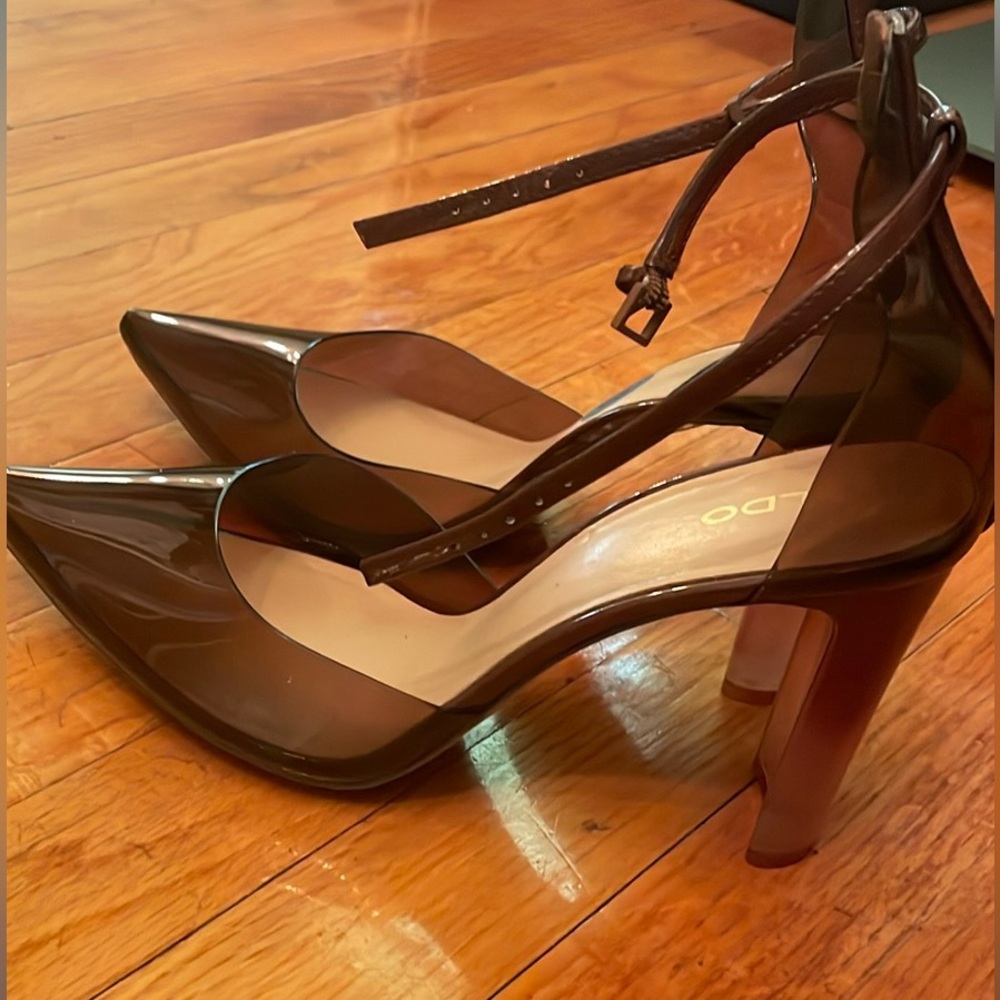 Aldo Deedee Clear Brown Disney Cinderella Transparent Ankle Strap Pimp Heel